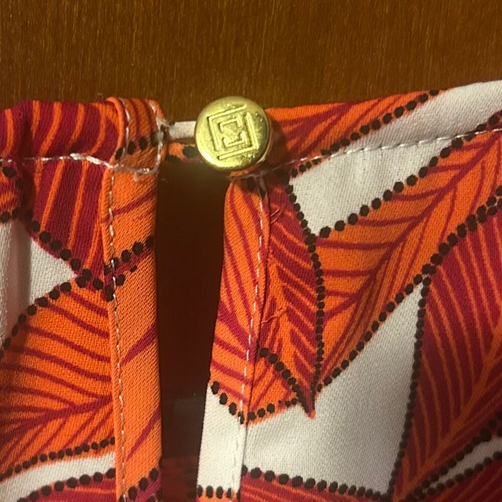 Liz Claiborne Women's Medium White Orange Leaf Print Blouse Tie Waist Belt - Picture 4 of 4